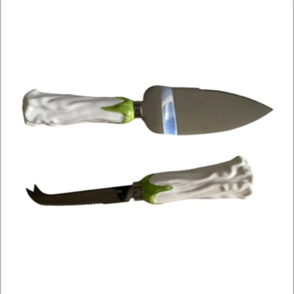 Wedding Cake Server‎ & Knife Set Rose Bud Handles White Floral Keepsake Cottage